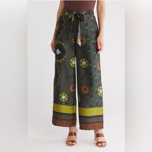 Industry Republic Pattern Border Satin Green Pants Size 2 NWT